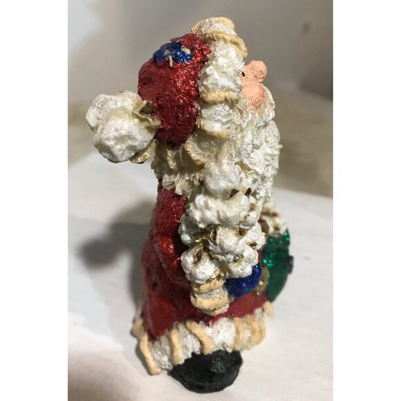 Santa Claus Figurine Christmas Decoration 4" Hand-Painted Glitter Resin - Picture 3 of 7